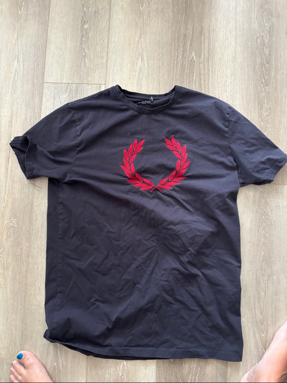 Fred Perry Black Short-Sleeve Tee with Red Laurel Wreath pit- pit 22 inches